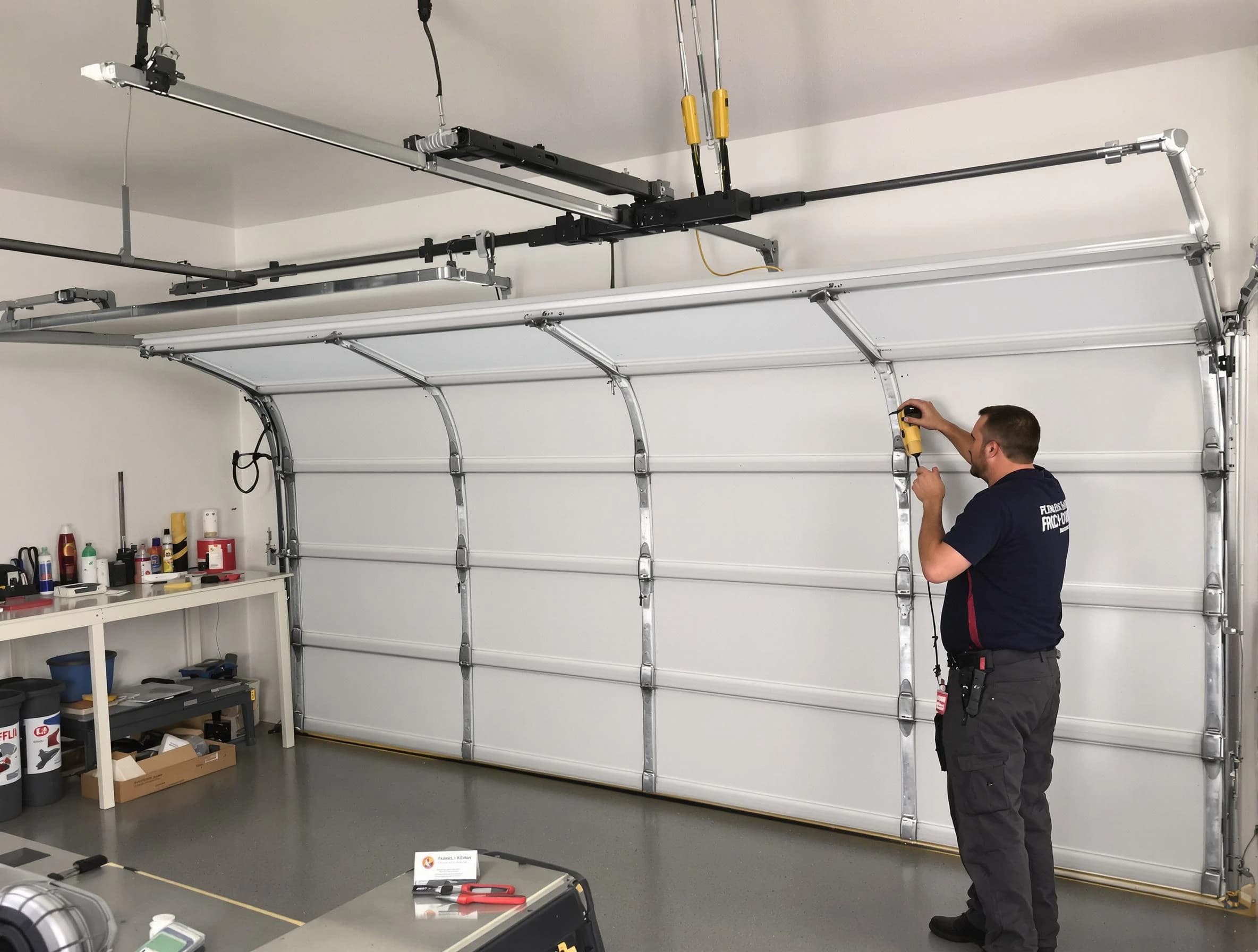 Reading Garage Door Repair certified technician performing overhead door system repair in Reading
