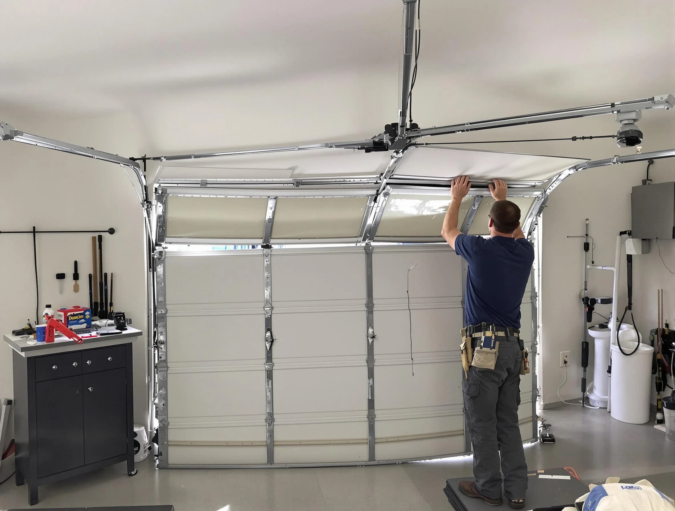 Reading Garage Door Repair specialist performing precise section replacement on Reading garage door