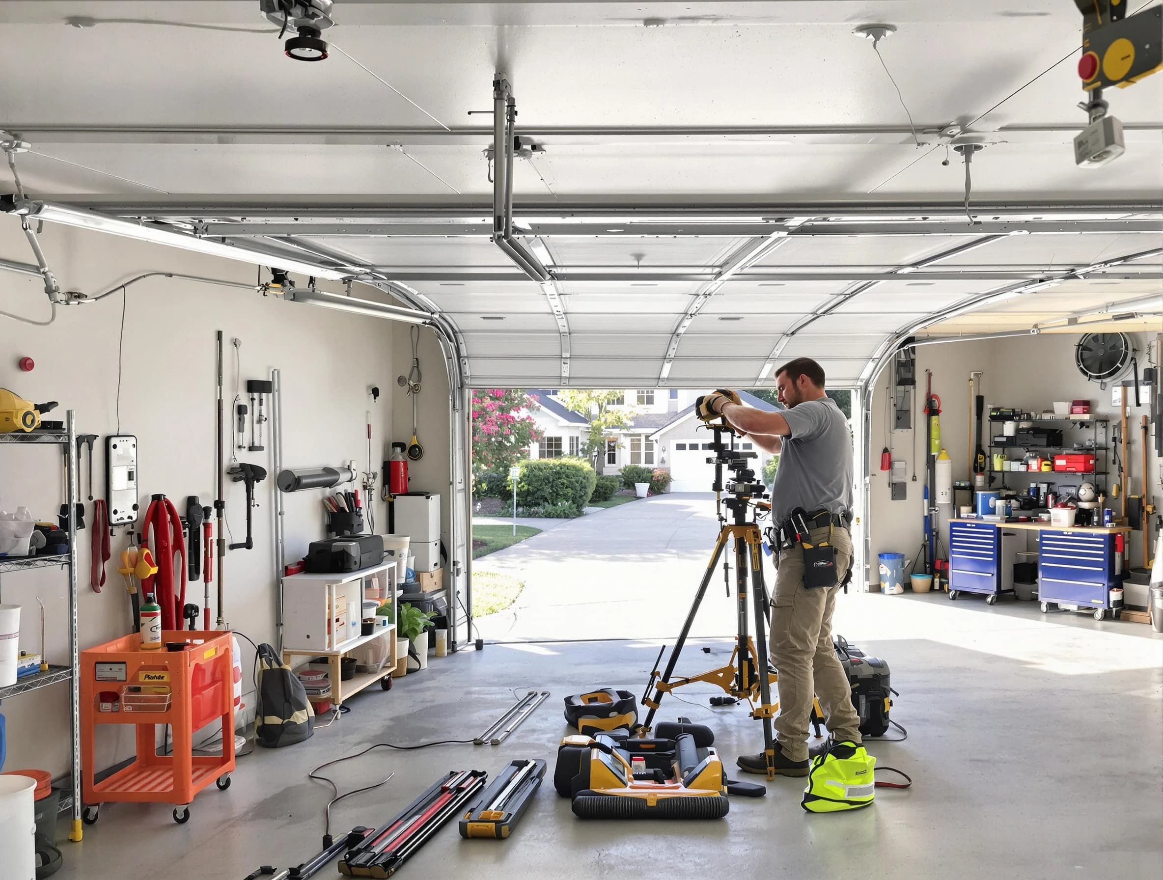 Reading Garage Door Repair specialist performing laser-guided track alignment in Reading