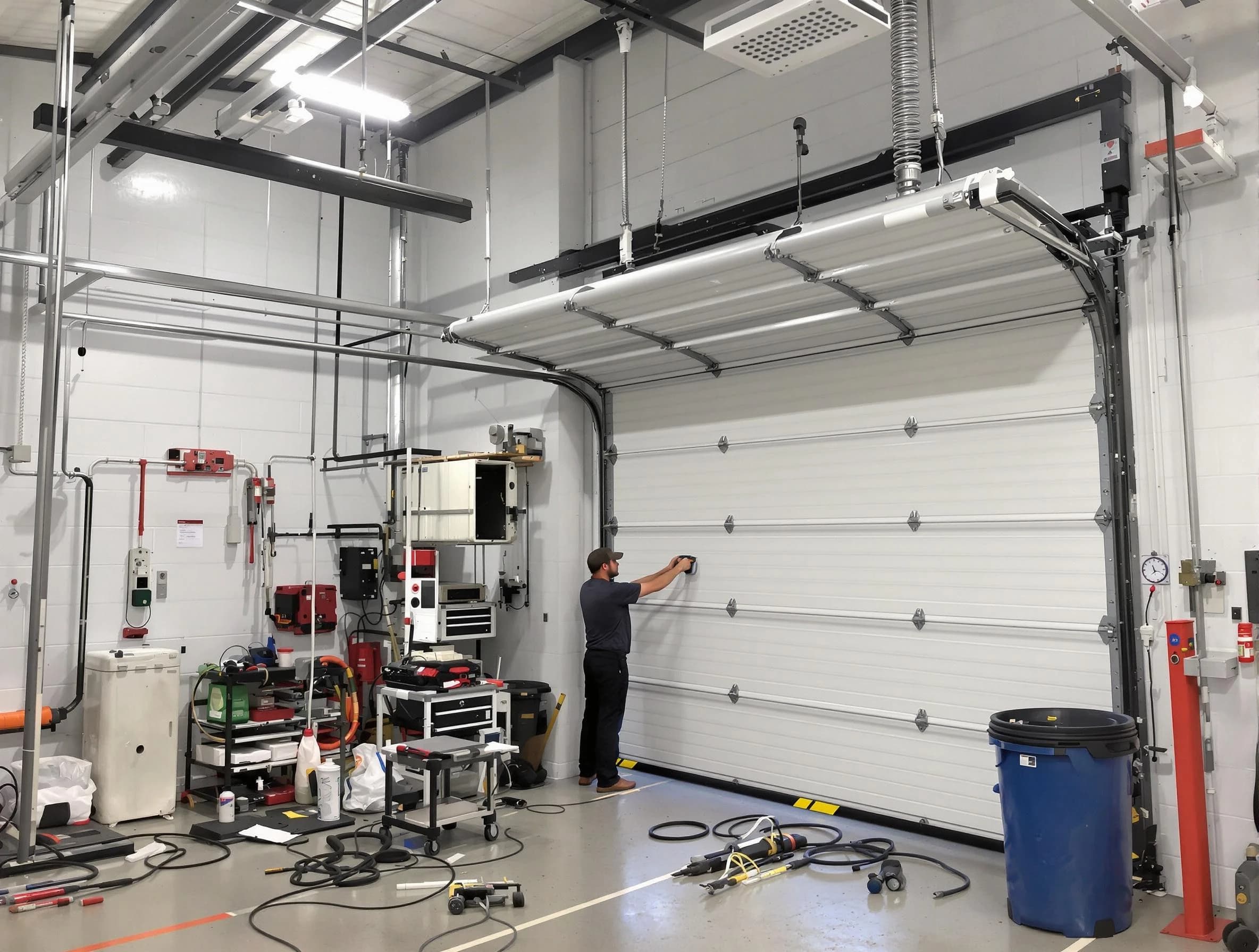 Reading Garage Door Repair certified technician performing commercial door repair at a Reading business facility