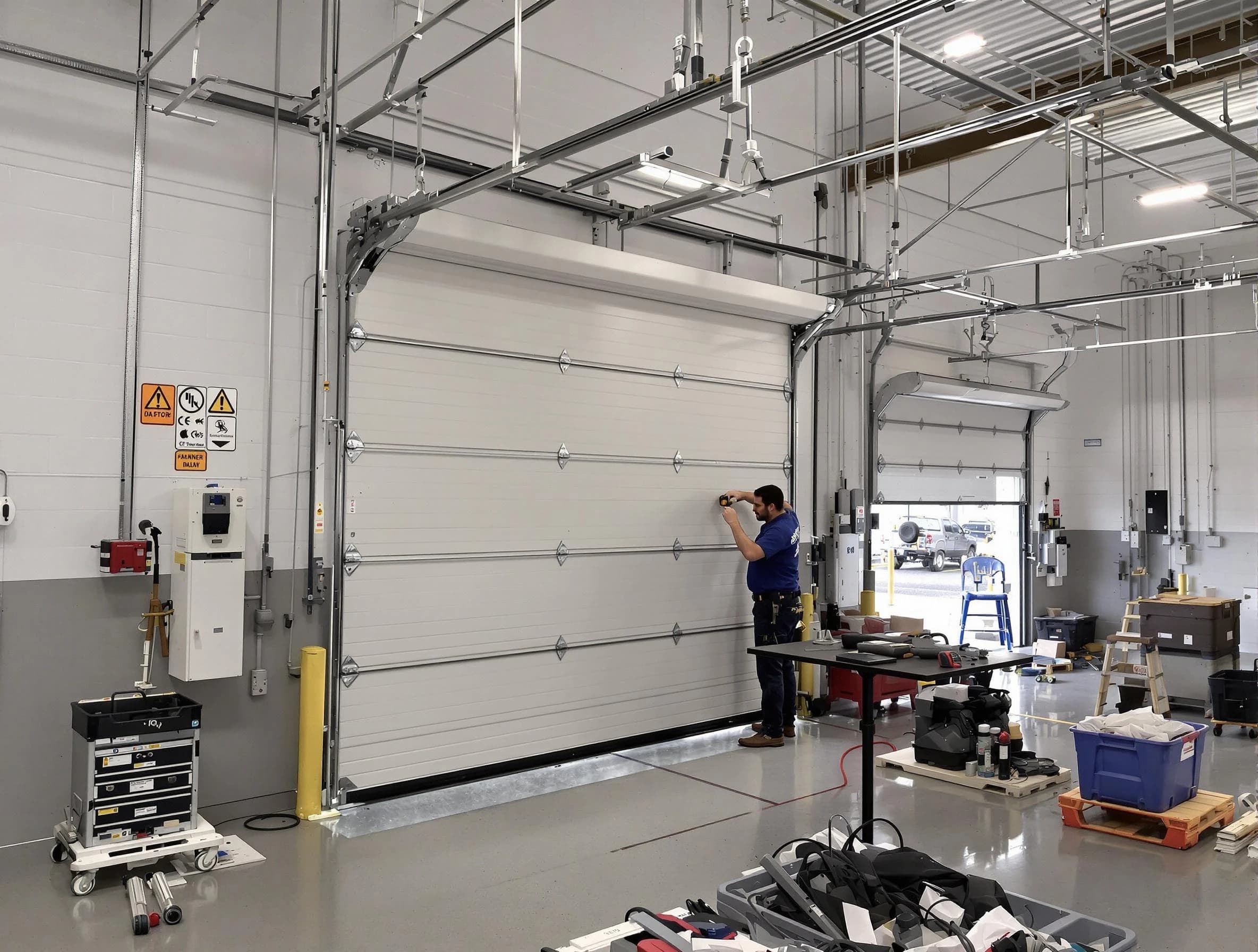 Commercial garage door repair being performed by Reading Garage Door Repair expert in Reading