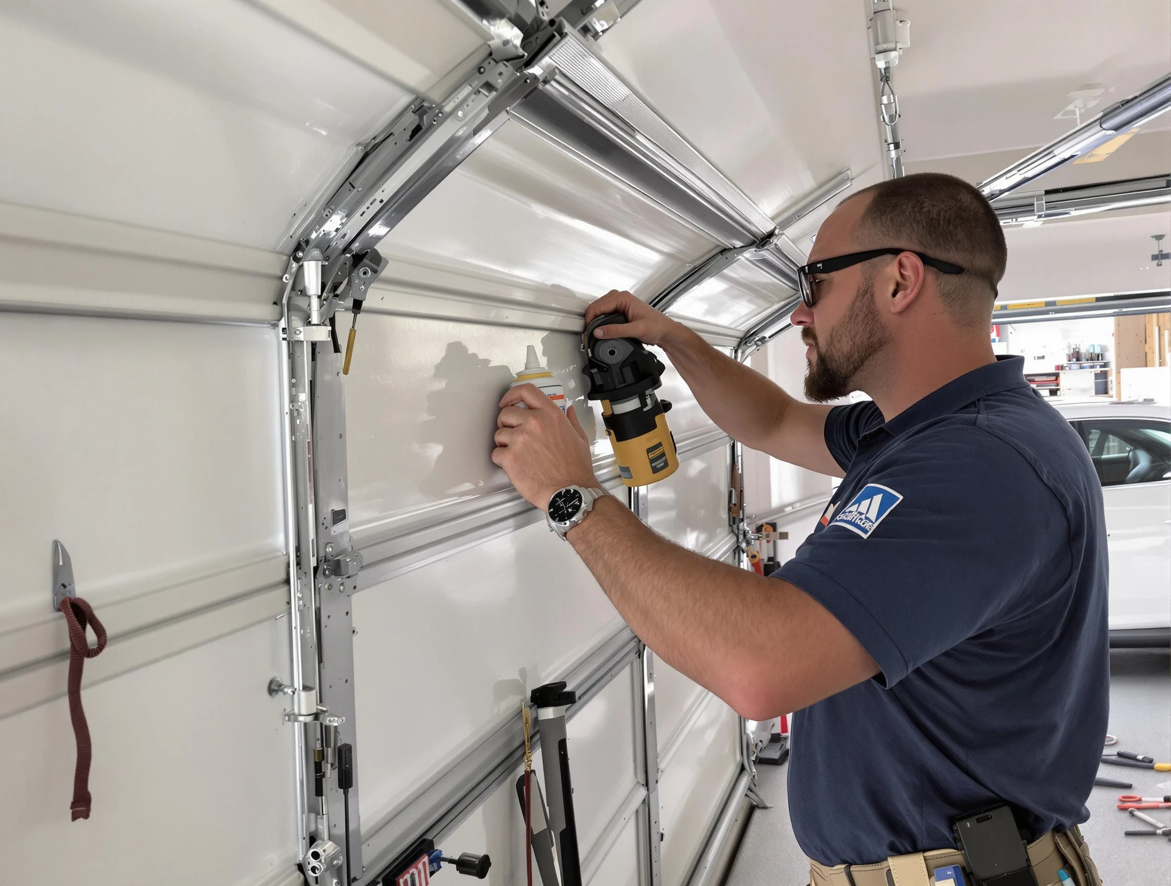 Reading Garage Door Repair technician quieting a noisy garage door in Reading